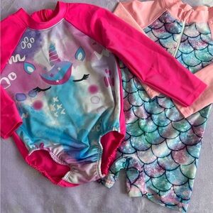 Unicorn and Mermaid Kids Swim Set - Pink and Blue